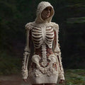 Women's Halloween Sequined Skull Pattern Comfortable Knit Hooded Mini Skirt artswardrobe