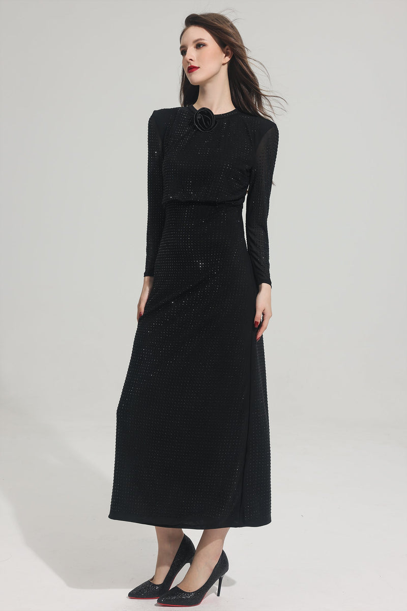 Rhinestone Stand Collar Mermaid Maxi Dress