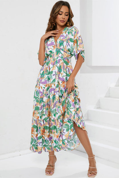 V-neck Short Sleeve Maxi Dress