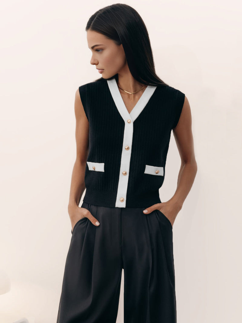 V-neck Button Knitted Vest