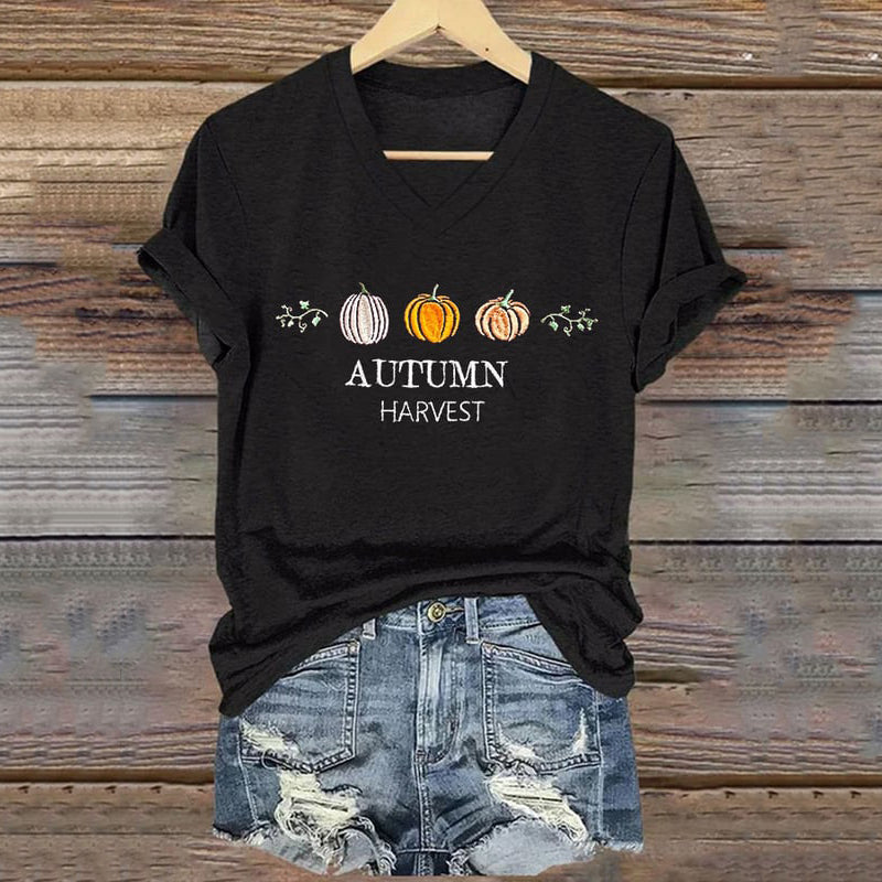 Women's Pumpkin Print Casual T-Shirt artswardrobe
