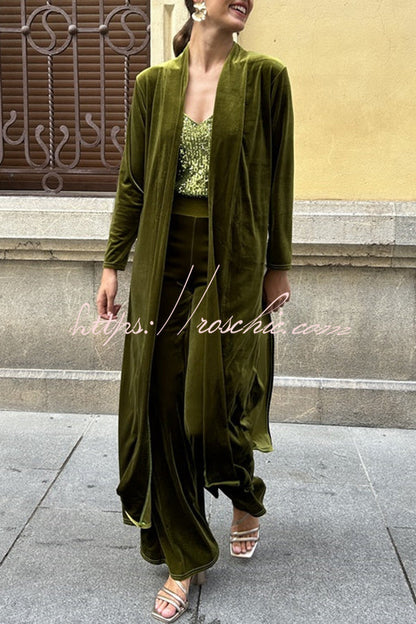 Rooice Velvet Patchwork Long Sleeved Coat