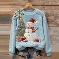 Women's Christmas Snowman Embroidery Art Comfort Plush Sweatshirt
