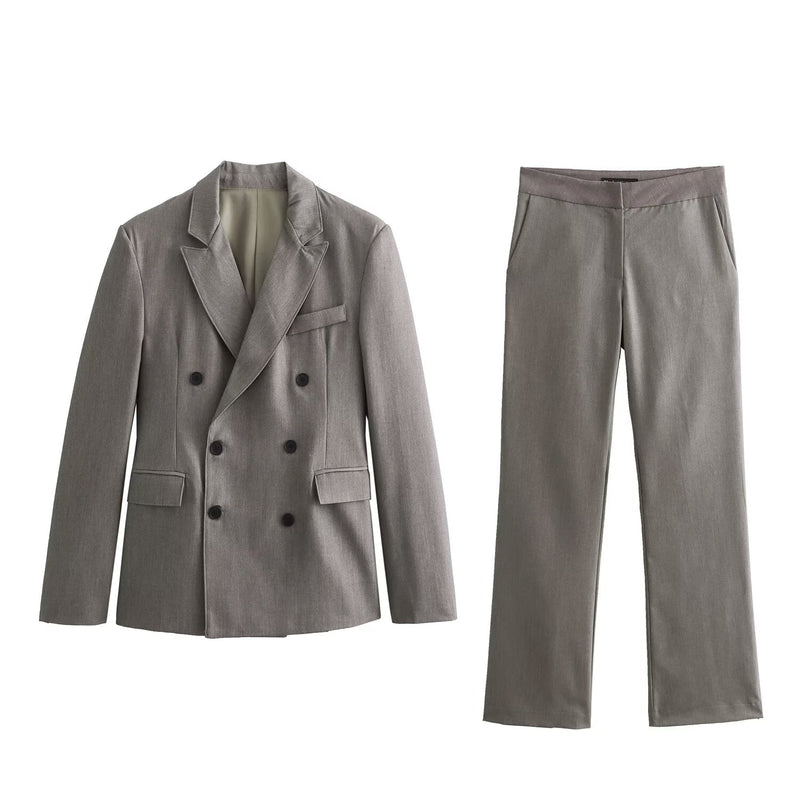 Double Breasted Blazer Straight Leg Pants Set