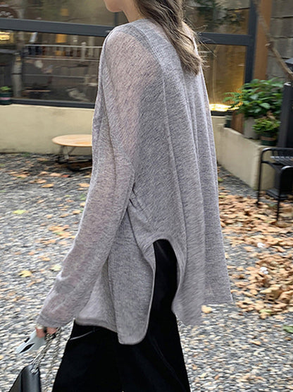 Long Sleeves Loose Buttoned Color Sun Protection V-neck Cardigan Tops