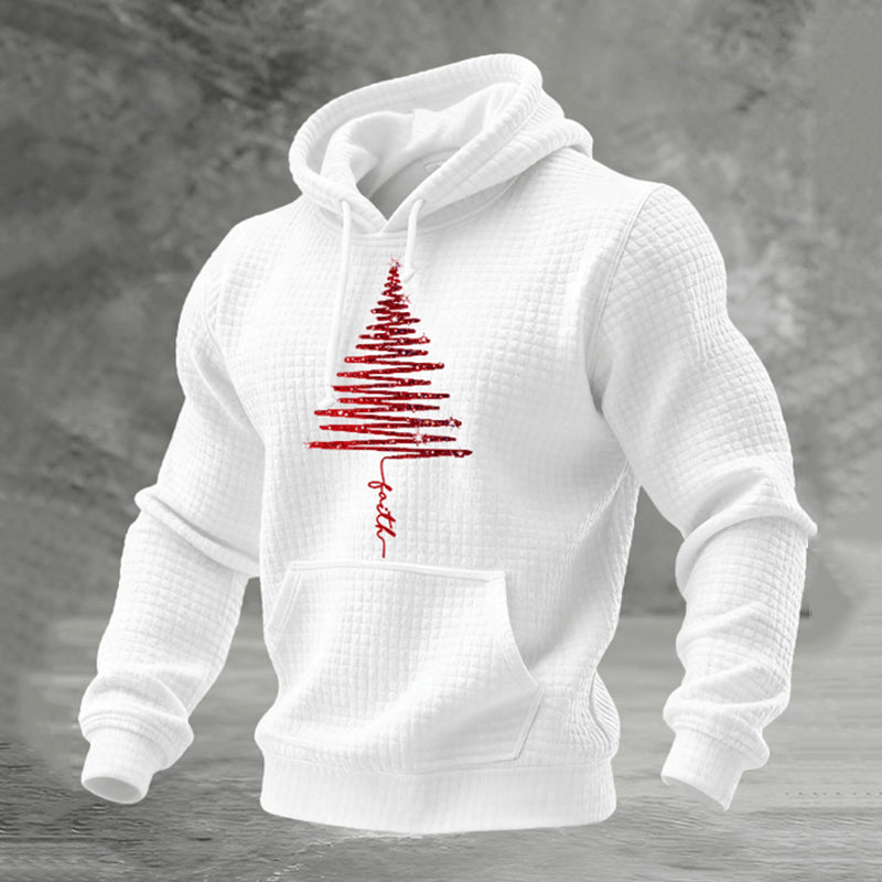 Comstylish Red Christmas Tree Pattern Warm Men's Hoodie