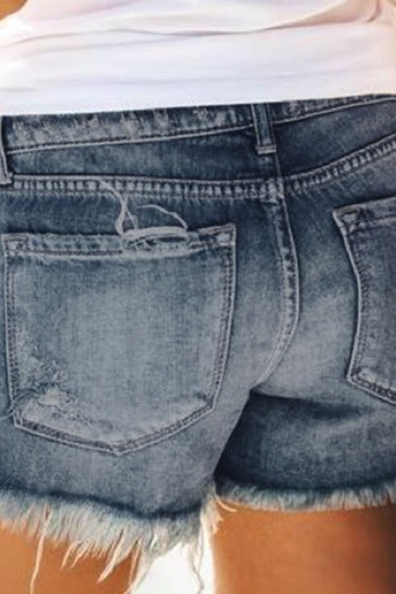 Ripped Mid Waist Straight Denim Shorts
