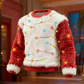 Comstylish Men's Fun Christmas Lights Comfortable Crew Neck Plush Sweatshirt