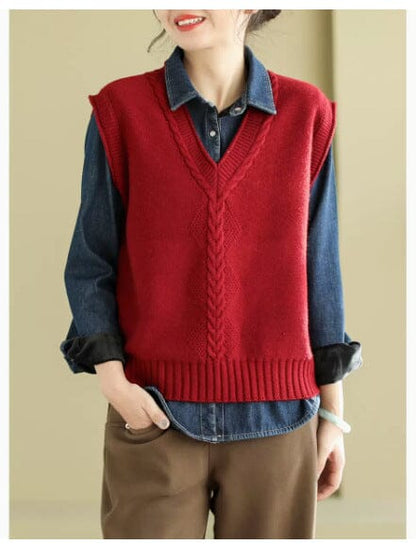 Spring V-neck Knitted Waistcoat