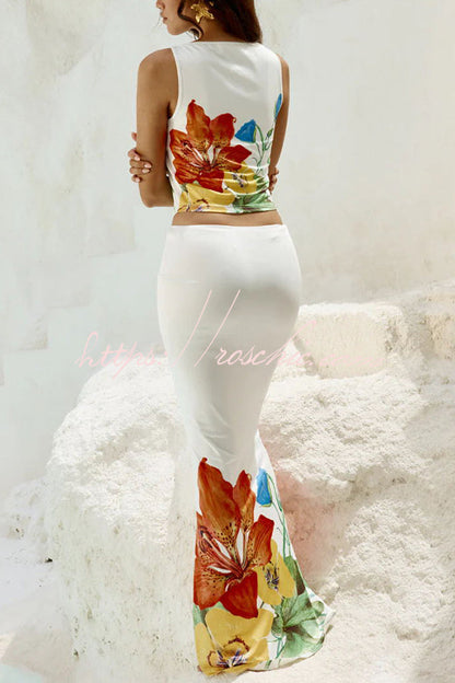 Beauty Views Abstract Print Stretch Tank and Elastic Waist Maxi Skirt Set