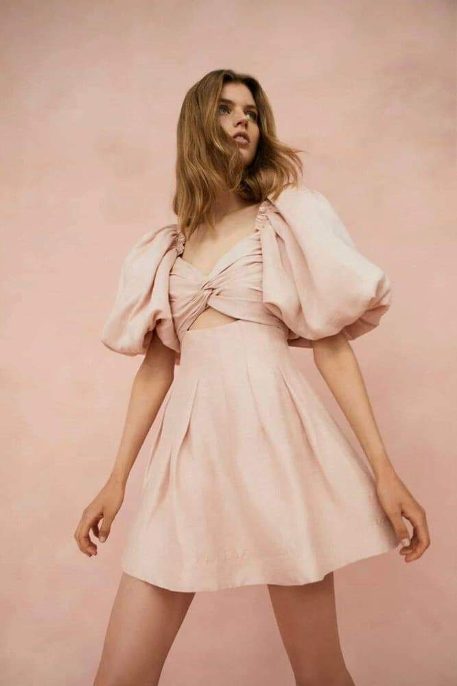 Lydia Puff-sleeve Knot Mini Dress