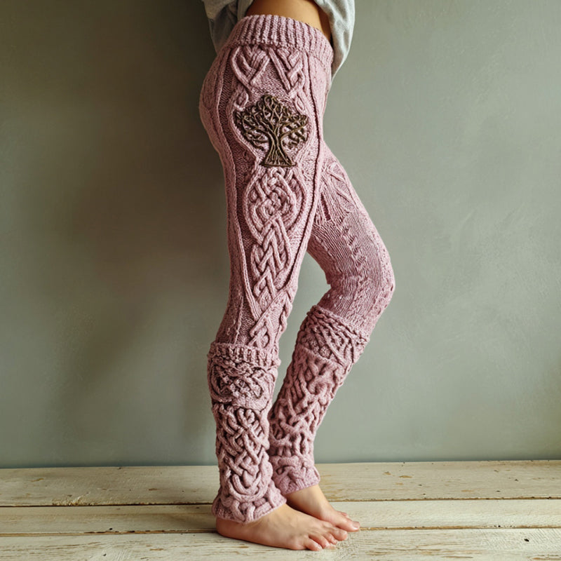 Vintage Viking Tree Of Life Celtic Knot Knit Jacquard Cozy Leggings artswardrobe