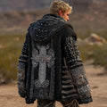 Men's Dark Style Cross Inspired Knitted Cozy Zipper Up Hooded Cardigan elevenforest