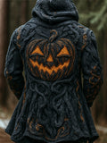 Halloween Pumpkin Emoji Men's Chunky Knit Hooded Sweater Cardigan elevenforest