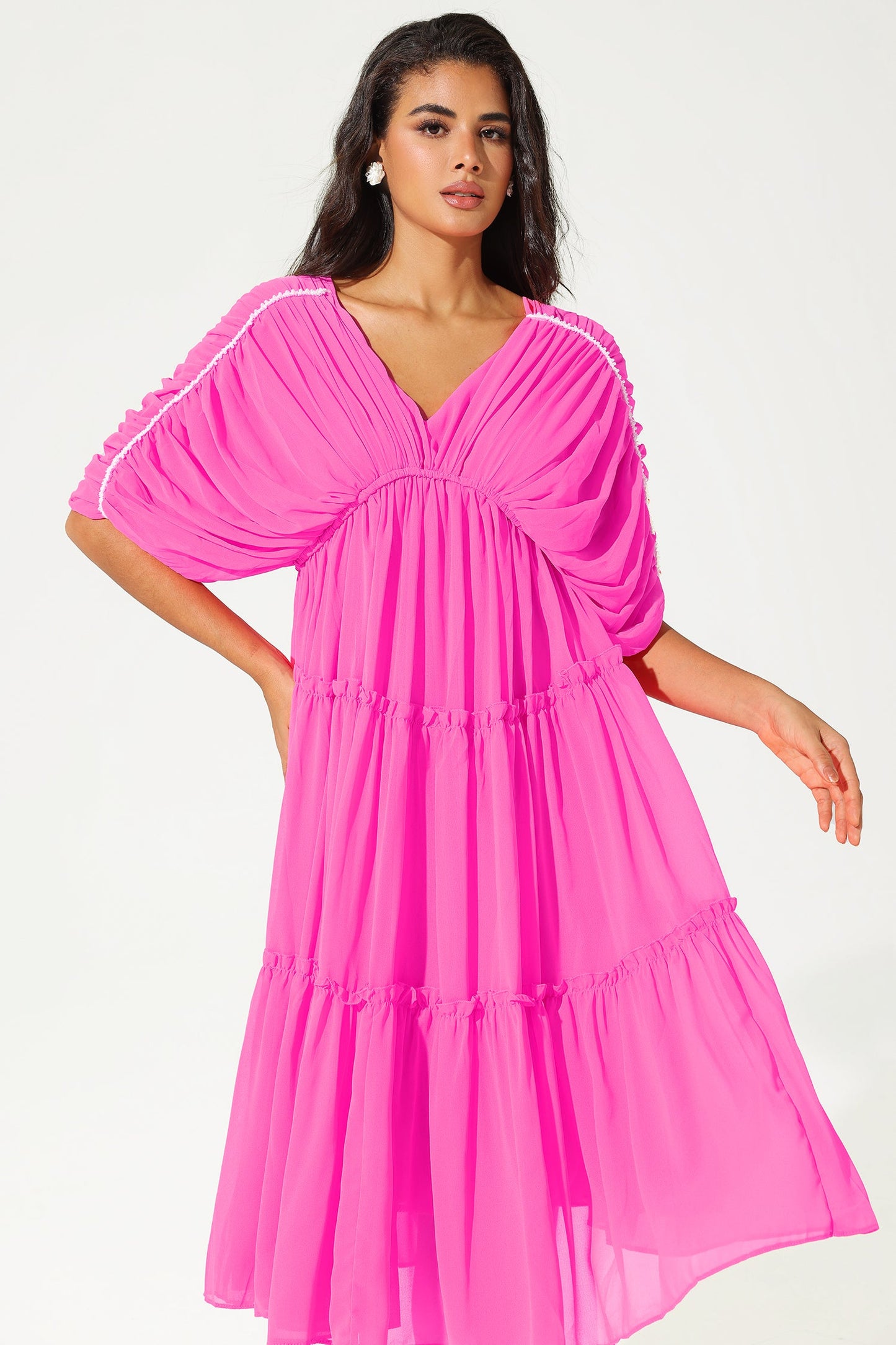 V-neck Chiffon Midi Dress