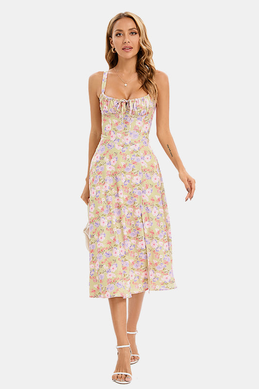 Corset Lace Up Cami Slit Midi Dress