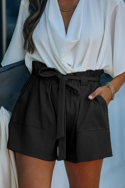 Black Knit Pocketed Shorts