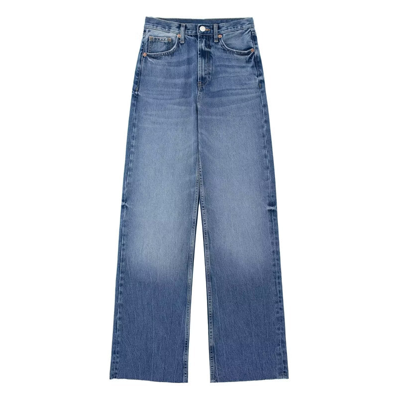 Washed White High Waist Wide Leg Pants for