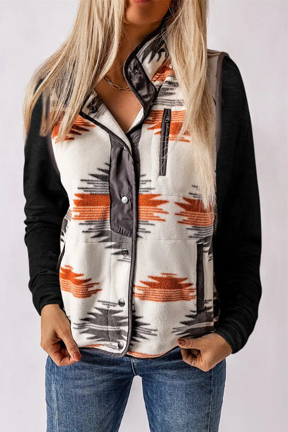 Fuzzy Multicolor Aztec Vest Jacket