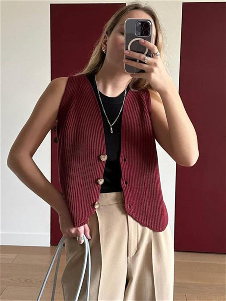 Tossy Knit V Neck Tank Top New Button Down Vest Sleeveless Slim Going Out Beach Holiday Tops for Lady