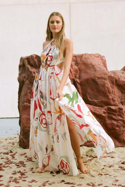 Sabina Abstract Halterneck Maxi Dress