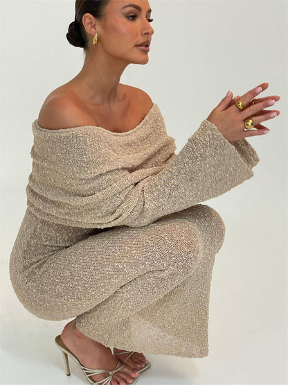 Tossy Knit Sweater Loose Maxi Dress Female Hollow Out Summer Patchwork High Waist Beach Holiday Dress Knitwear Long Dress