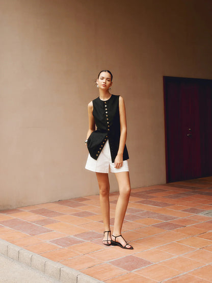 Black Button-front Vest