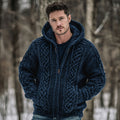 Men's Vintage Fairman Island Jacquard Thick Warm Zip Hooded Sweater Cardigan elevenforest