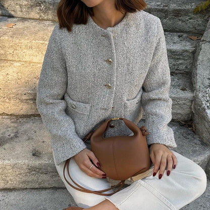 Taruxy Jacket for Winterwear Temperament Long Sleeve Cropped Cardigan Femme Winter Street Coat