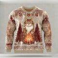 Comstylish Men's Fun Christmas Cat And Christmas Tree Comfortable Crew Neck Plush Sweatshirt