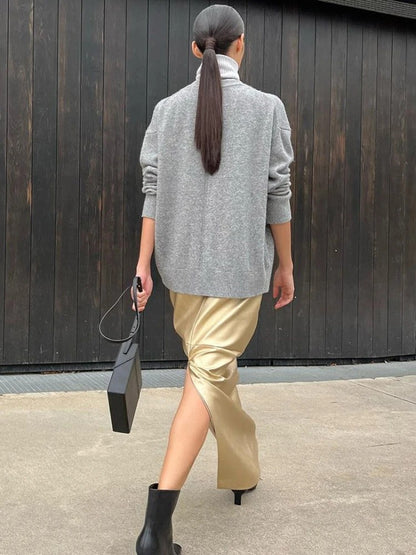Taruxy Slit Pu Skirts for Spring New Slim Y2k Sheath Skirt Femme Street Skirts