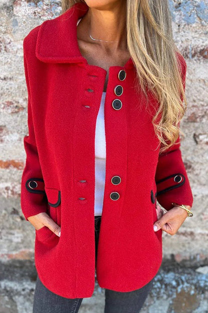 Color Lapel Long Sleeve Button Loose Coat