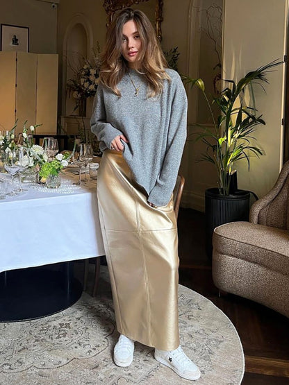Taruxy Slit Pu Skirts for Spring New Slim Y2k Sheath Skirt Femme Street Skirts