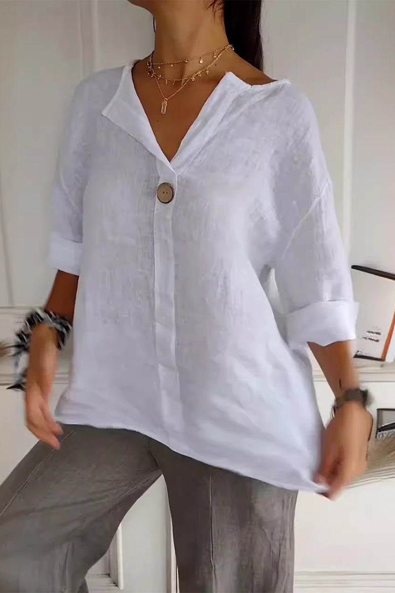 Daily Color Buttons V Neck T-shirts