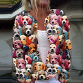 Comstylish Cute Dog Print Long Sleeve Casual Knitted Cardigan