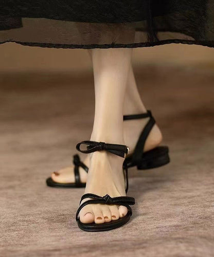 Stylish Black Splicing Bow Buckle Strap Peep Toe Sandals Oi070