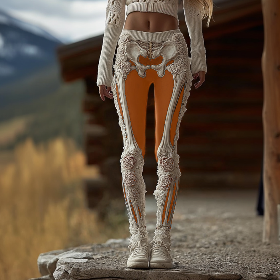 Women's Anatomical Style Dark Halloween-themed Knitted Tight-fitting Leggings. artswardrobe
