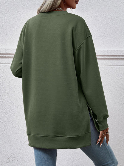 Autumn Winter Clothing Sweater Color V Neck Split Front Short Back Long Blouse