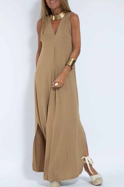 Street Patchwork V Neck Vest Dress Dresses(4 Colors)