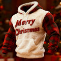 Comstylish Men's Christmas Merry Christmas Patchwork Plaid Flannel Hoodie