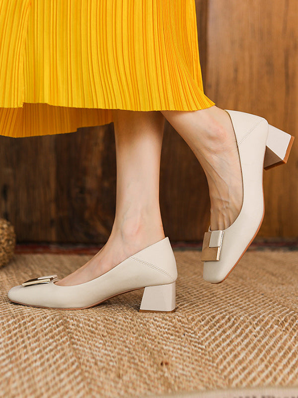 Square Buckle Chunky Square Mid Heel Shoes