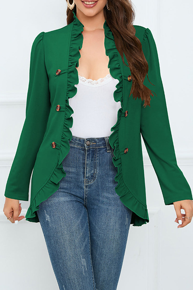 Buckle Flounce Lotus Leaf Collar Outerwear