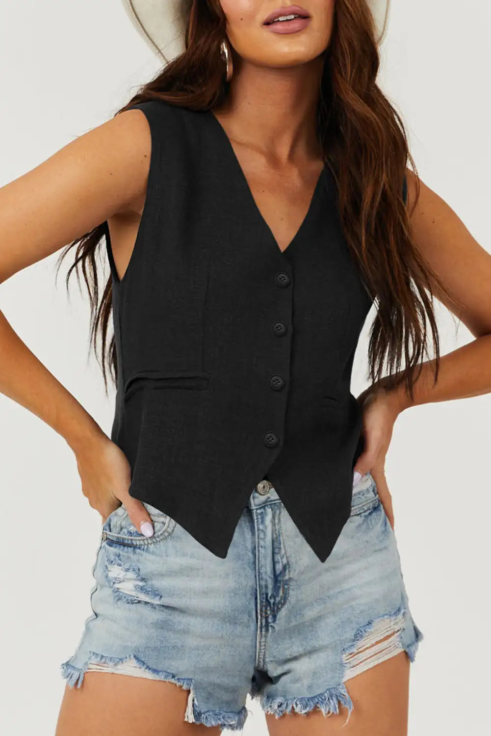Sophisticated Black V Neck Suit Vest
