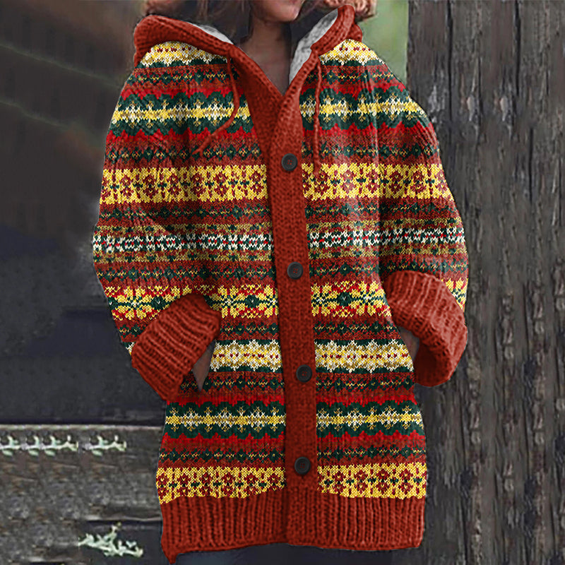 Vintage Geometric Jacquard Pattern Contrast Cardigan Sweater elevenforest