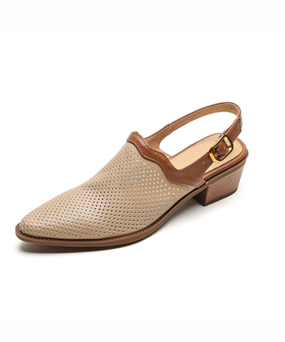 Style Apricot Sandals Chunky Sheepskin Hollow Out Pointed Toe Ap1006