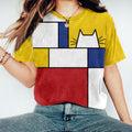 Simple Geometric Cat Pattern Washed T Shirt elevenforest