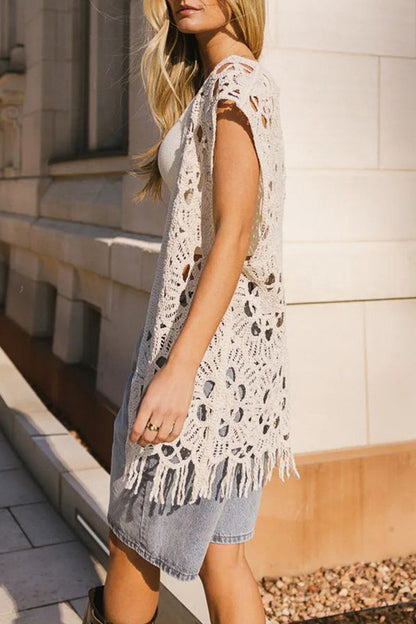 Vacation Hollow Out Fringed Hem V Neck Waistcoats