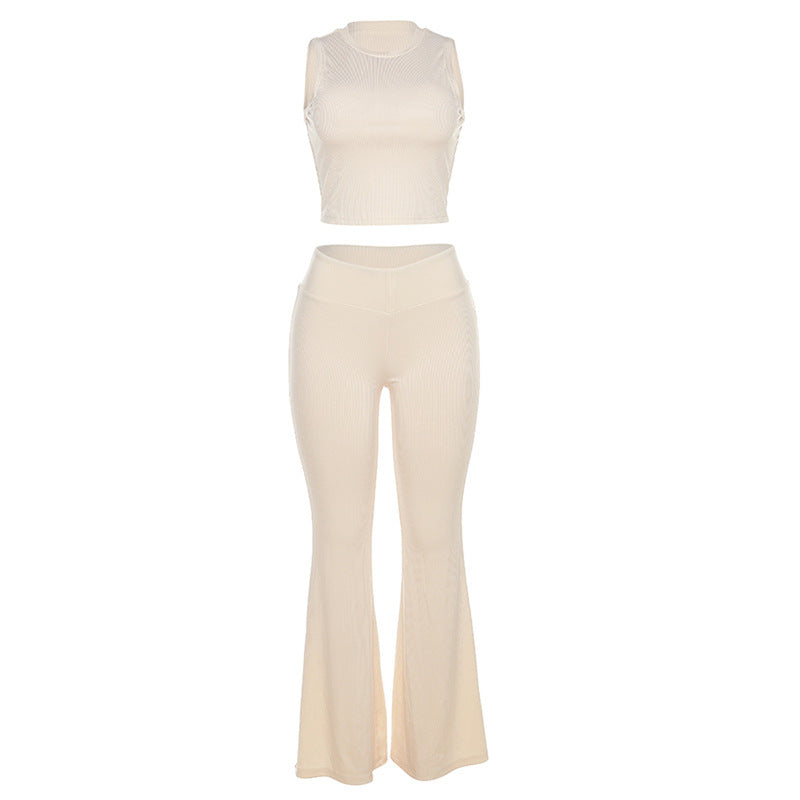 Summer Slim Fit Cropped Top High Waist Slimming Pants Set
