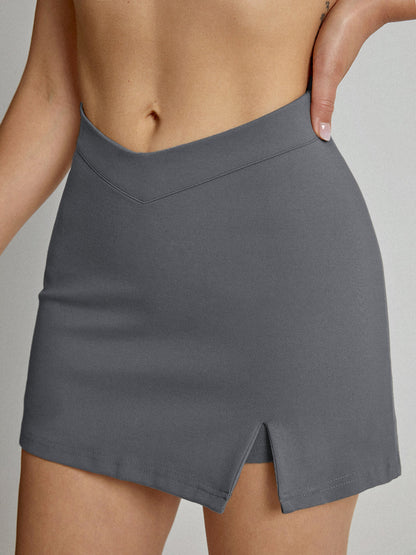 High Waisted V-line Mini Skirt With Shorts Lining