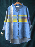 Abstract Art Striped Pattern Linen Blend Shirt artswardrobe